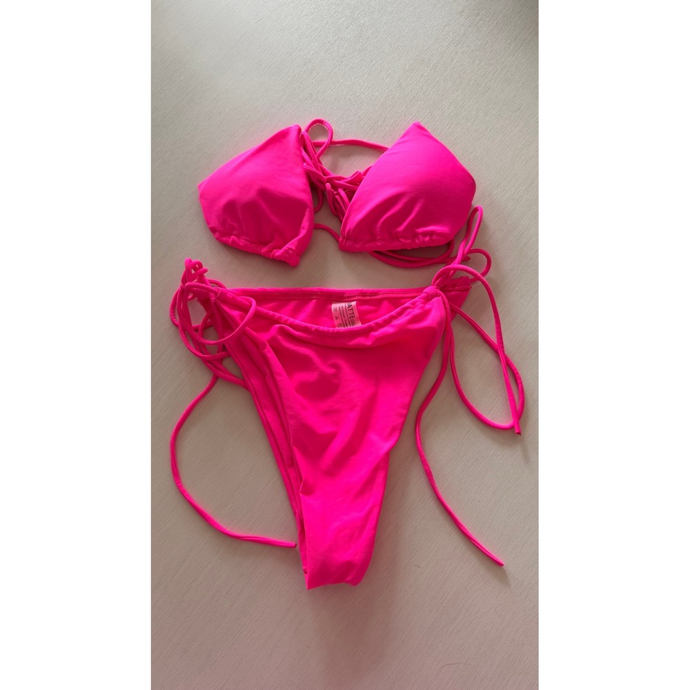 Matte Collection 2 Bikini Bundle L Hot Pink Purple Strappy String NWT